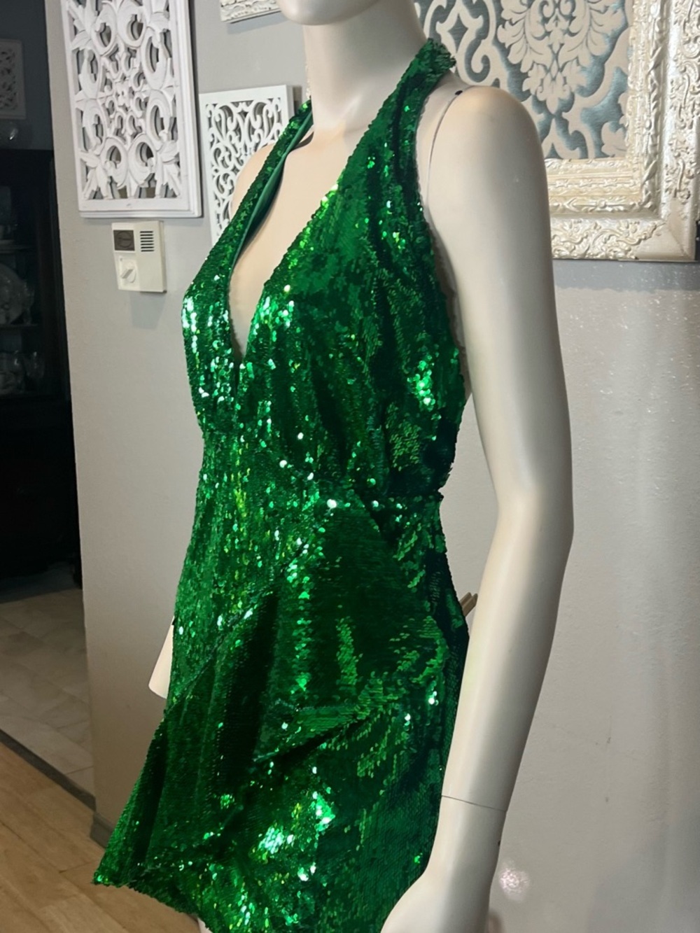 NBD Green Sequin Halter Dress - Picture 5 of 14